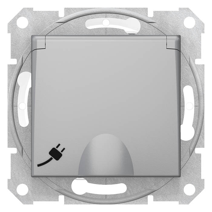 Розетка Schneider Electric SEDNA, скрытый монтаж, с заземлением, , со шторками, алюминий, SDN3100560