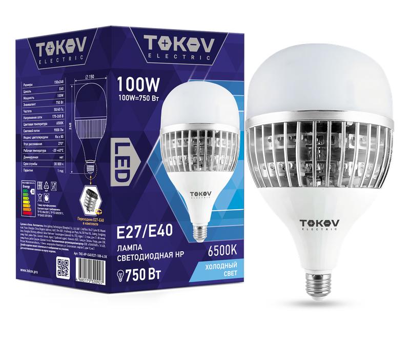 Лампа светодиодная 100Вт HP 6500К E40/E27 176-264В TOKOV ELECTRIC TKE-HP-E40/E27-100-6.5K